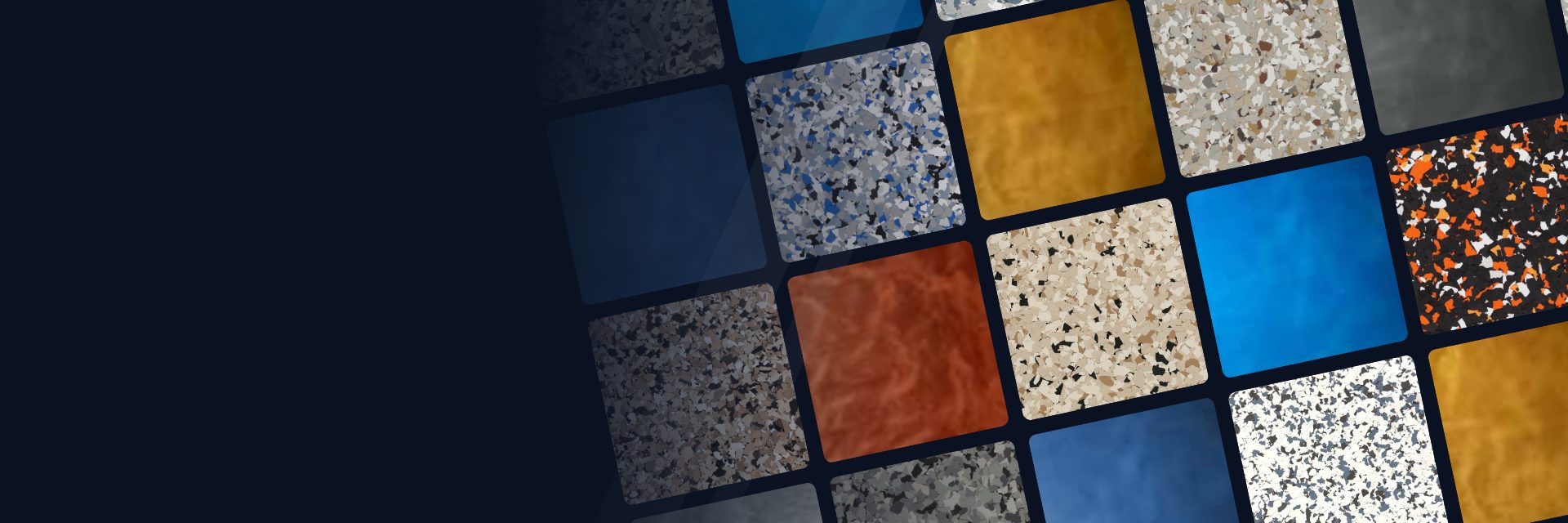 Wall of epoxy flake and metallic floor color samples
